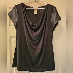 Miss Tina Black Drape Neck Blouse